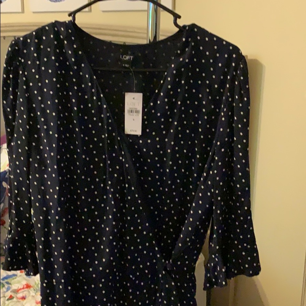 Loft Polka dot romper with tie.